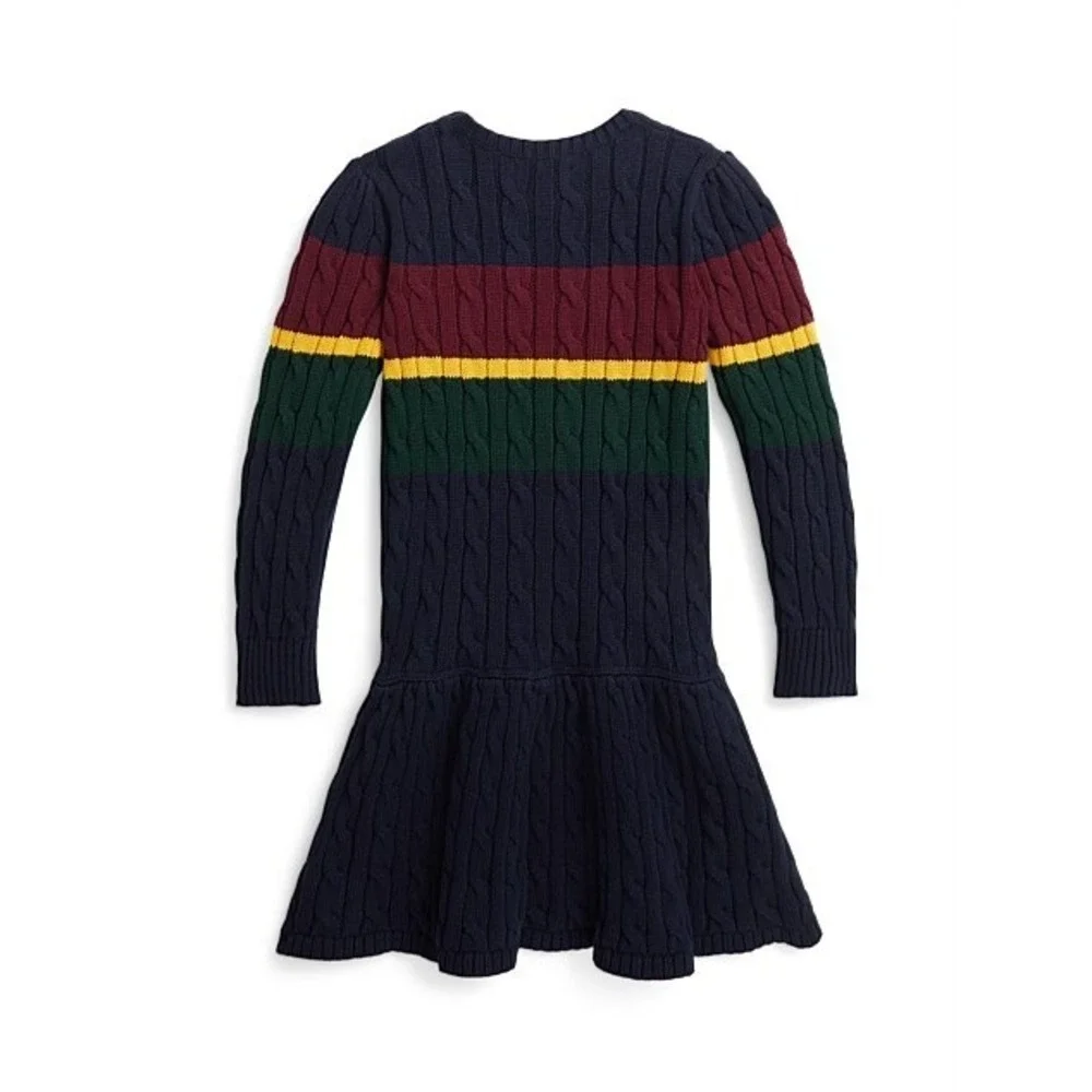 Ralph‎ Lauren Girls Striped Cable Knit Cotton Sweater Dress Size 6 NEW $125